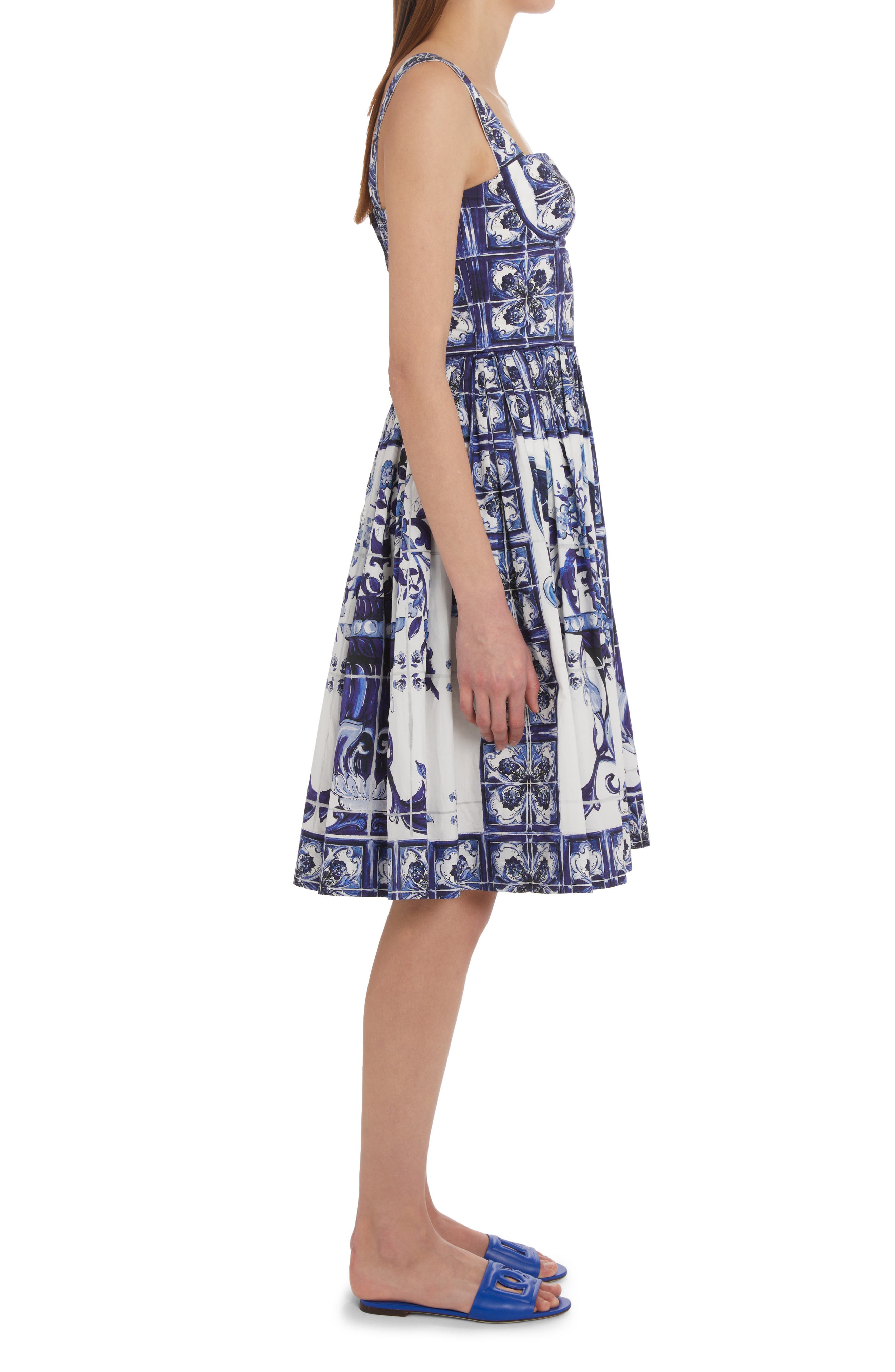 Dolce&Gabbana Blu Mediterraneo Bustier Poplin Sundress | Nordstrom