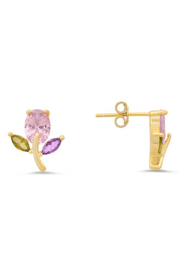 Queen Jewels Cubic Zirconia Flower Stud Earrings In Gold