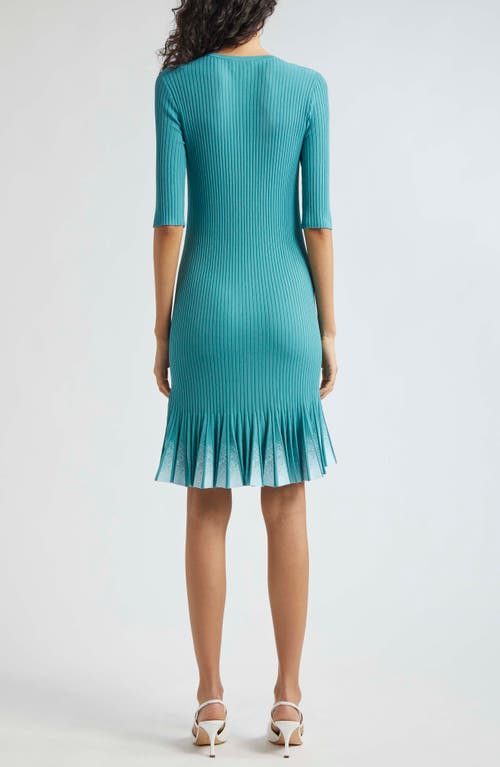 Shop Emporio Armani Pleated Rib Dress In Solid Medium Blue