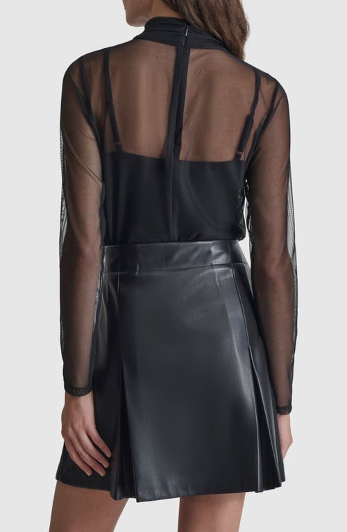 Shop Dkny Turtleneck Mesh Top In Black