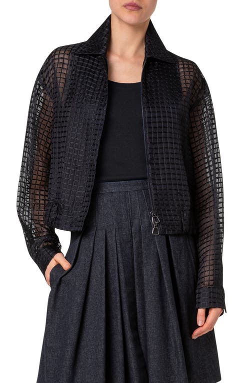 Akris Wanda Check Embroidered Silk Blend Organza Crop Jacket Black at Nordstrom,