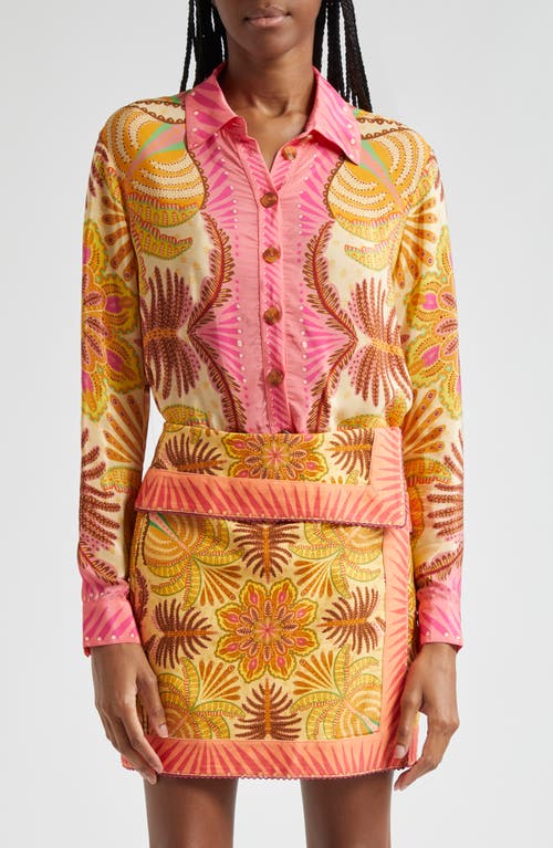 FARM Rio Palm Sand Button-Up Shirt Scarf at Nordstrom,