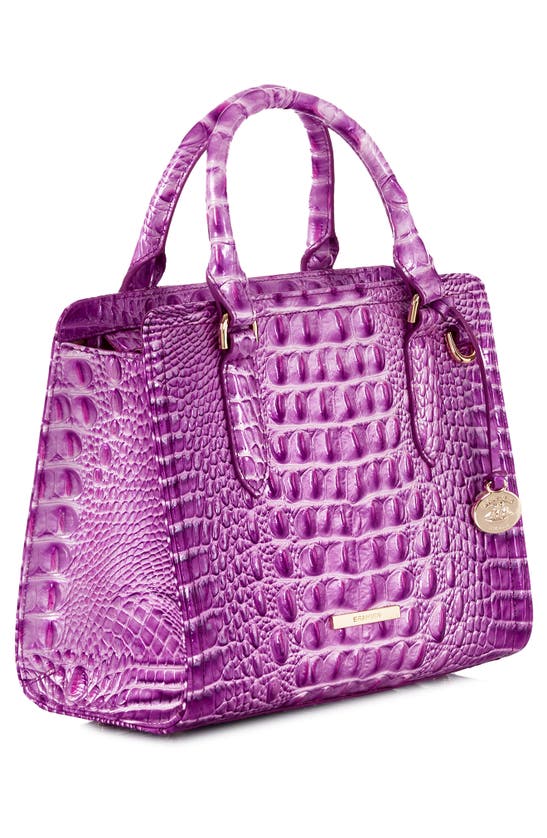 Shop Brahmin Cami Croc Embossed Leather Satchel In Lilac Essence