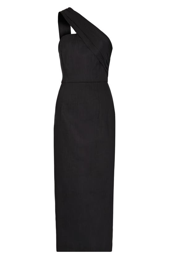 Shop Milly One-shoulder Linen Blend Sheath Dress In Black
