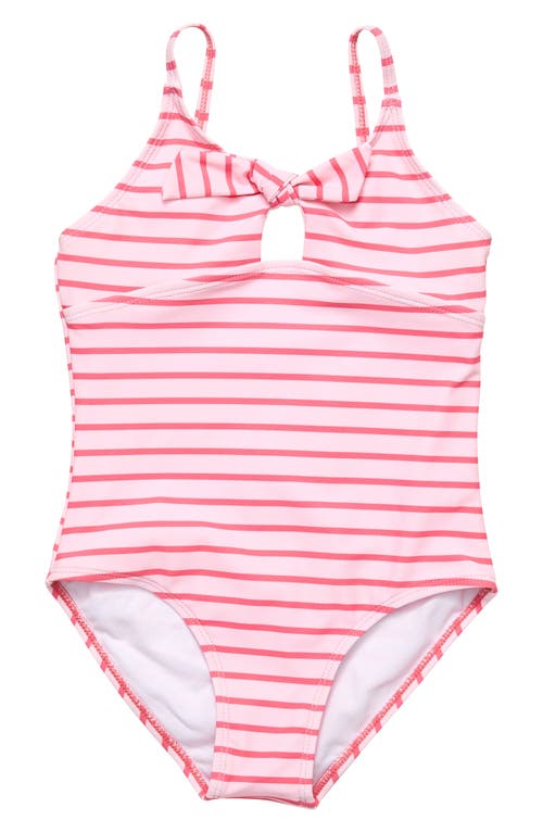 Snapper Rock Kids' Stripe Bow Detail One-Piece Swimsuit Coral at Nordstrom,