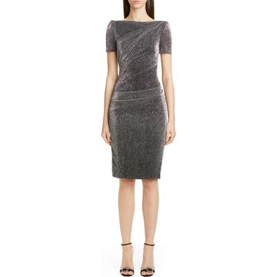 Talbot Runhof Metallic Voile Cocktail Sheath Dress