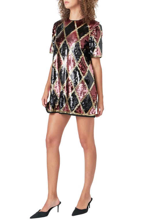 Endless Rose Sequins Shift Minidress In Burgundy Multi