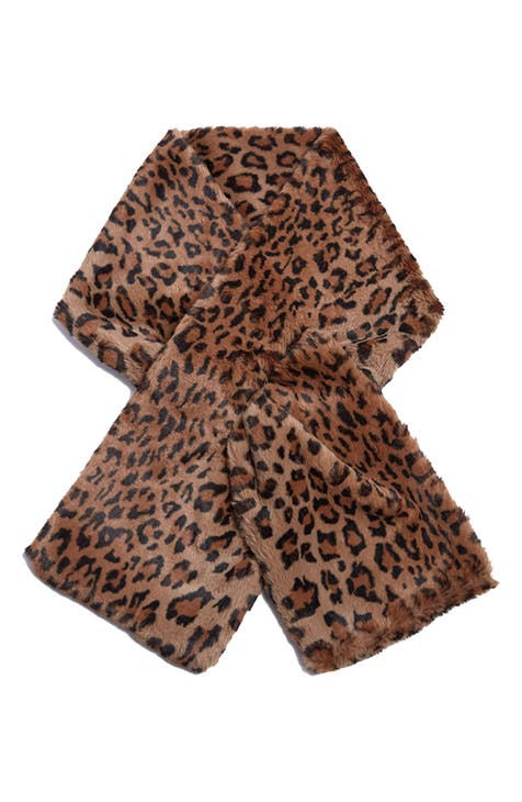 PRINTED LINEN BLEND SCARF - Leopard