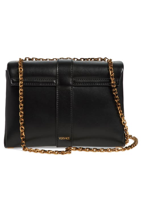 Versace Kleio Flap Leather Chain Shoulder Bag In Black- Gold