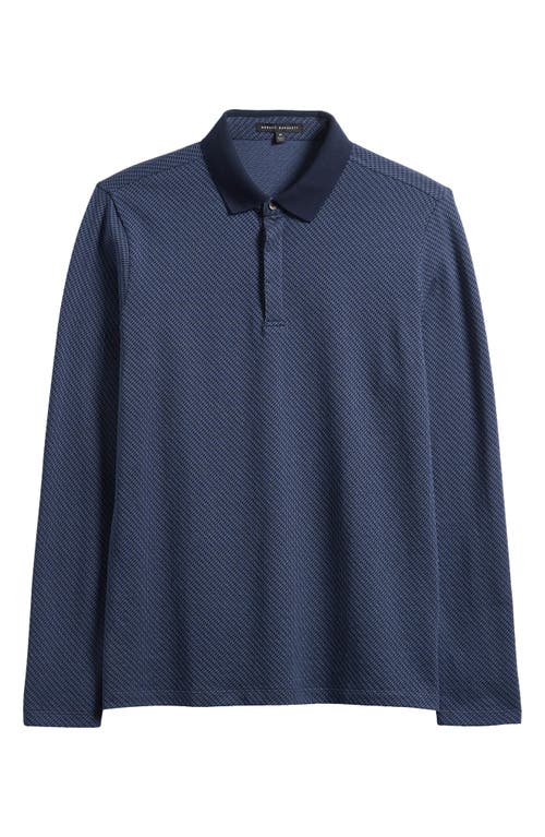 Robert Barakett Lake City Geo Pattern Long Sleeve Polo In Navy