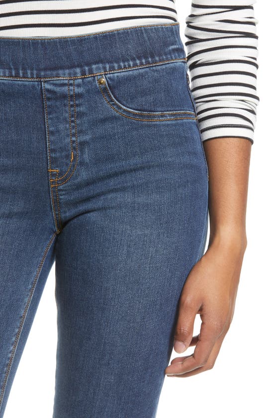 Spanx Distressed High Waist Ankle Denim Leggings In Medium Wash
