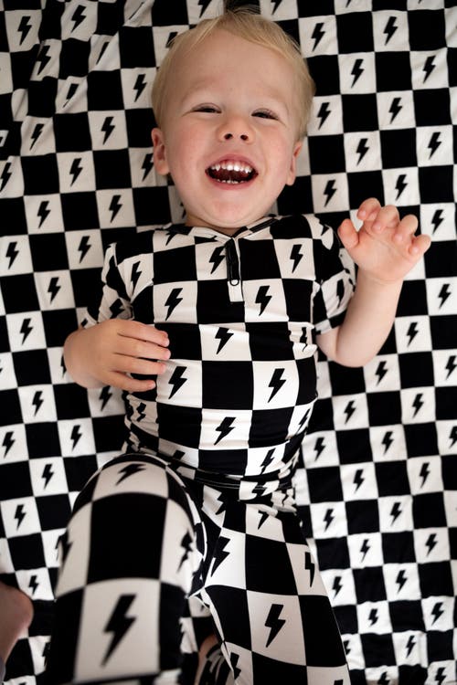 Shop Charlie Lou Baby ® Checkered Lightning Bolt Pajama Set In Black