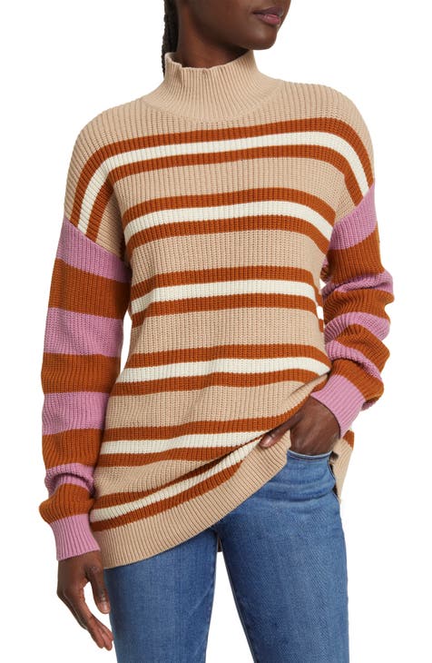 Mixed Stripe Mock Neck Sweater