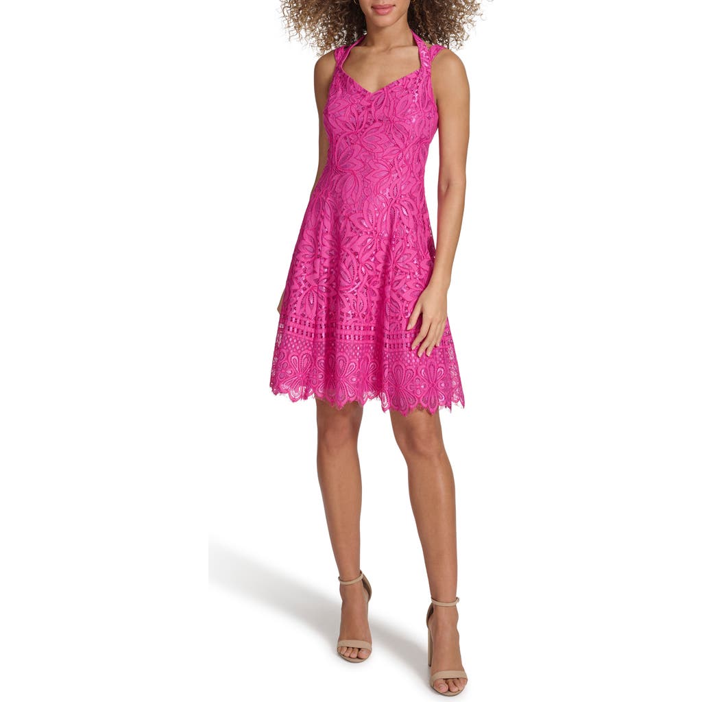 Kensie Corded Lace Mini Dress In Fuchsia