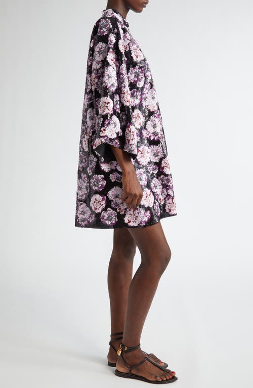 La Vie Style House Floral Burst Sequin Cover-up Minidress In Black/purple