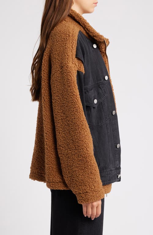 Shop Blanknyc Faux Shearling & Denim Trucker Jacket In Sweet Roll