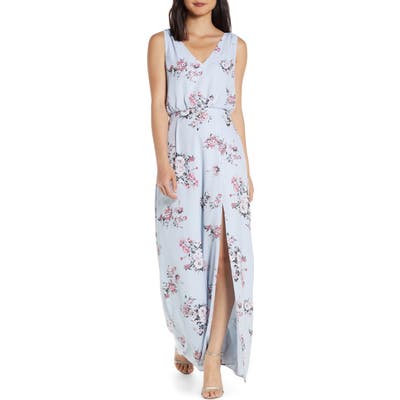 Wayf The Bella Floral V-Neck Slit Maxi Dress, Blue