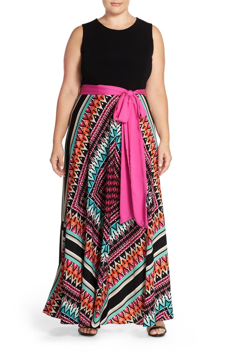 Eliza J Scarf Print Crepe De Chine Maxi Dress 2 Eliza J Scarf Print Jersey & Crêpe de Chine Maxi Dress (Plus Size