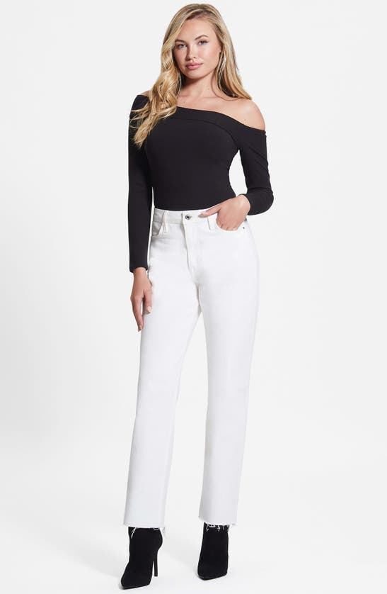 Guess Amelia Asymmetric Off The Shoulder Long Sleeve Top In Jet Black