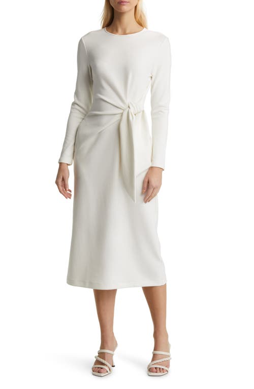 Nordstrom Tie Waist Long Sleeve Knit Midi Dress in Ivory Cloud at Nordstrom, Size Xx-Small
