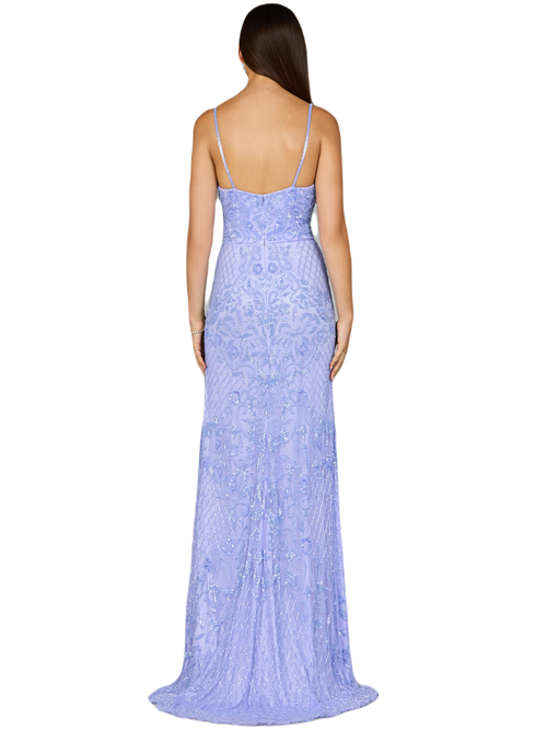Lara New York Body Con V-neck Beaded Gown In Blue Iris