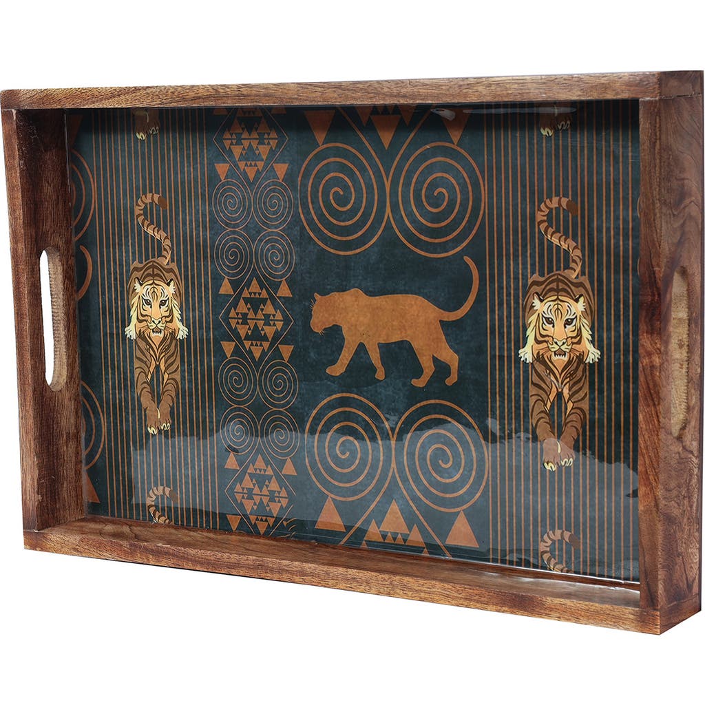 Tiramisu Rectangular Resin & Wood Decorative Tray Set In Brown/gold