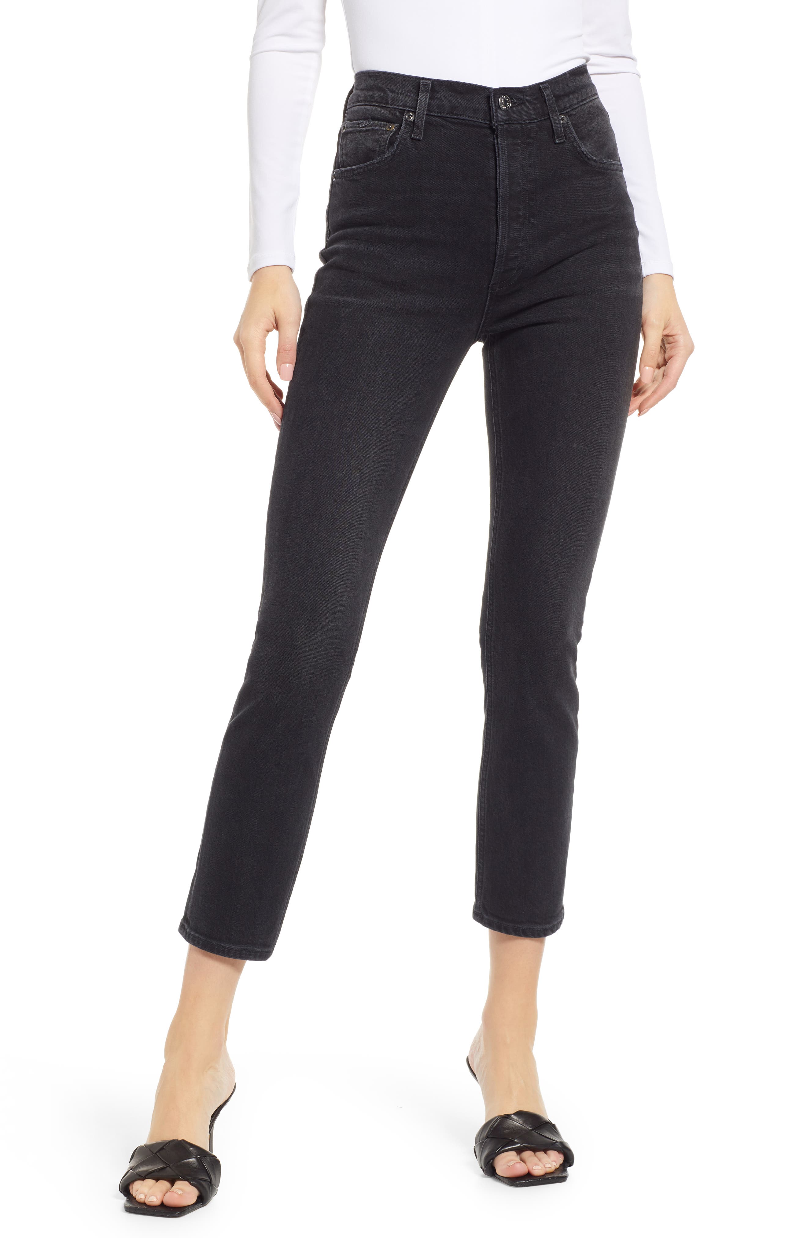 AGOLDE Riley High Waist Straight Leg Organic Cotton Blend Crop Jeans in Panoramic at Nordstrom, Size 29