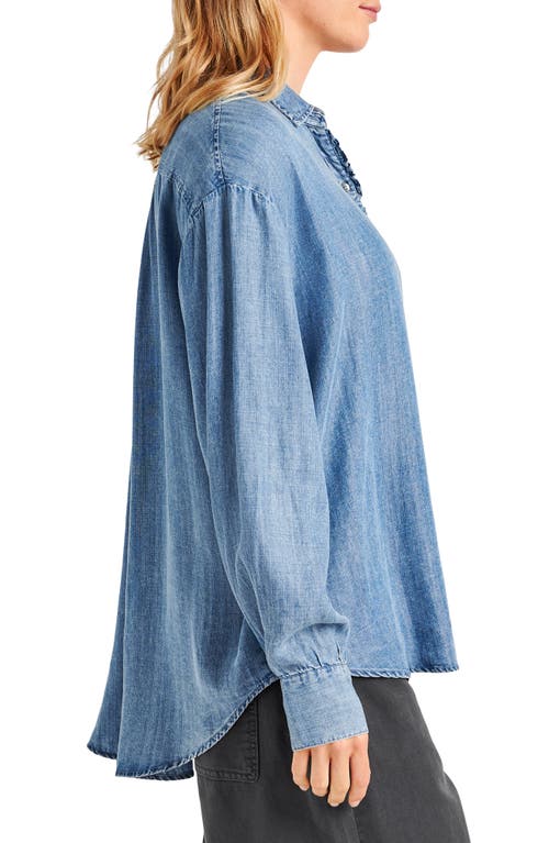 Shop Splendid Lia Ruffle Chambray Button-up Shirt In Indigo