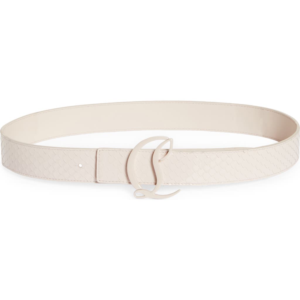 Christian Louboutin Cl Logo Snake Embossed Leather Belt In White