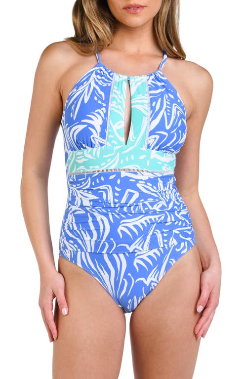 Beachside Bay High Neck Keyhole One-Piece Swimsuit in Chambray