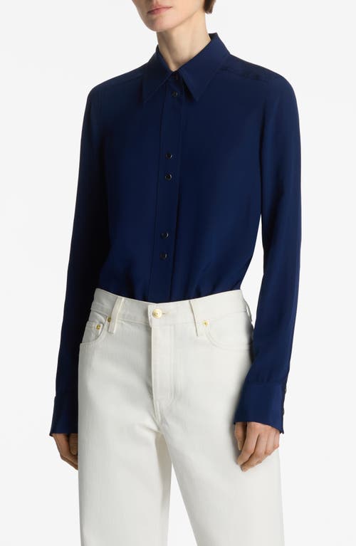 Silk Snap-Up Shirt in Royal Blue