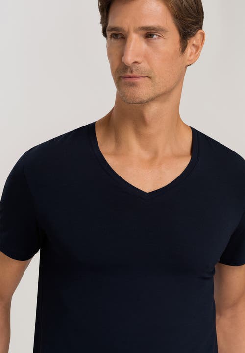 Shop Hanro Cotton Superior V-neck T-shirt In Midnight Navy