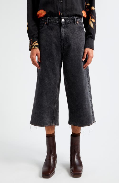 OUR LEGACY Capri Cut Fray Hem Rigid Crop Wide Leg Denim Jeans in Overdyed Black Chain Twill at Nordstrom, Size 34 Us