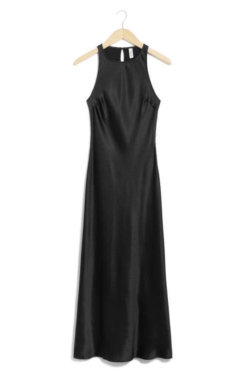 Shop & Other Stories Sleeveless Satin Midi Dress In Black Dark