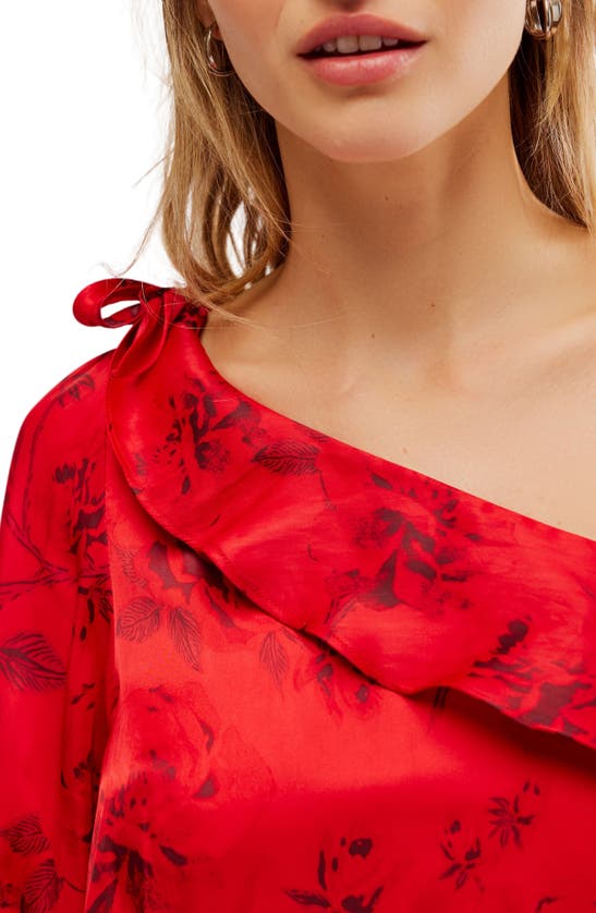 Shop Free People These Nights Floral One-shoulder Satin Top In Red Combo