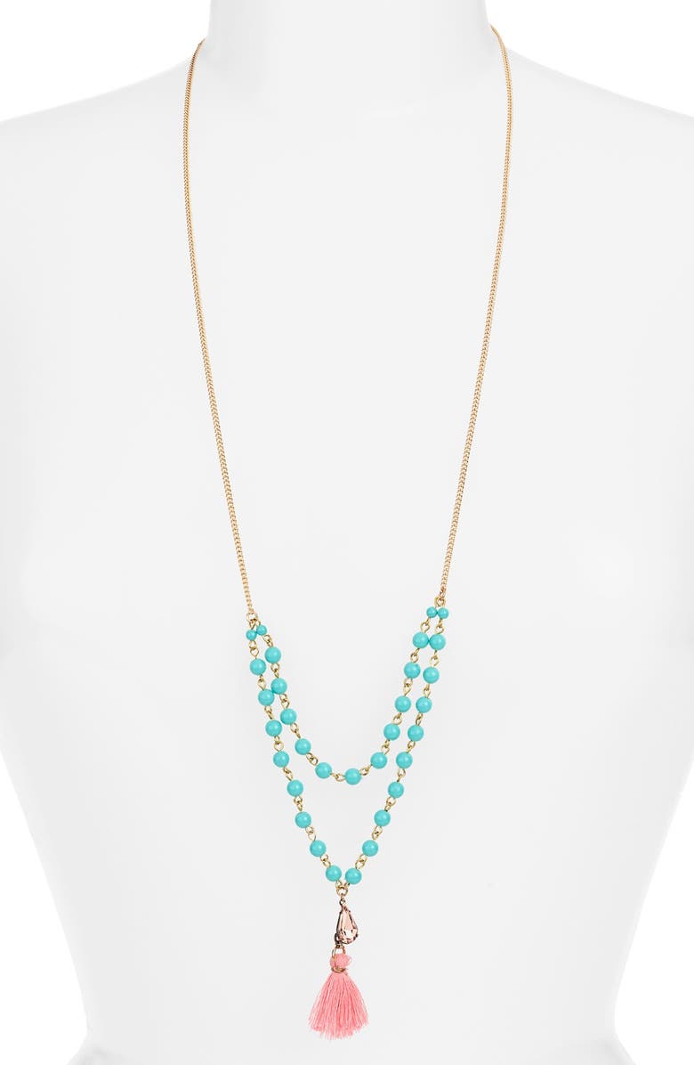 BP. Beaded Tassel Layering Necklace, Main, color, TURQUOISE/ PINK