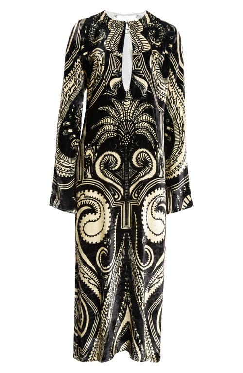 Shop Johanna Ortiz Paisley Jungle Long Sleeve Velvet Tunic Midi Dress In Henna Meets The Tropics/black