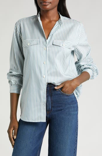 FRAME FRAME STRIPE SILK BUTTON-UP SHIRT 