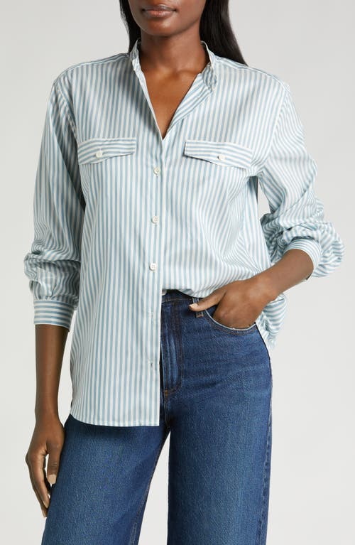 FRAME Stripe Silk Button-Up Shirt Sky Blue Multi at Nordstrom,