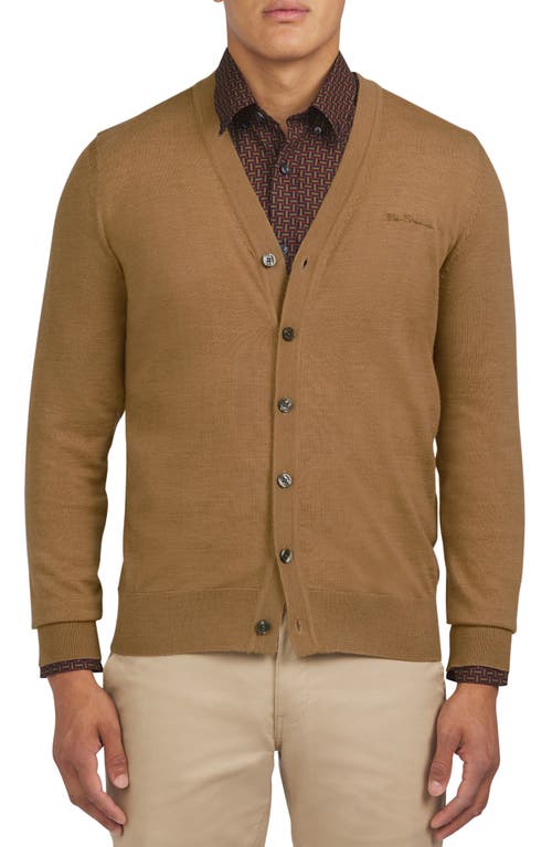 Ben Sherman Merino Wool Blend Cardigan In Light Brown