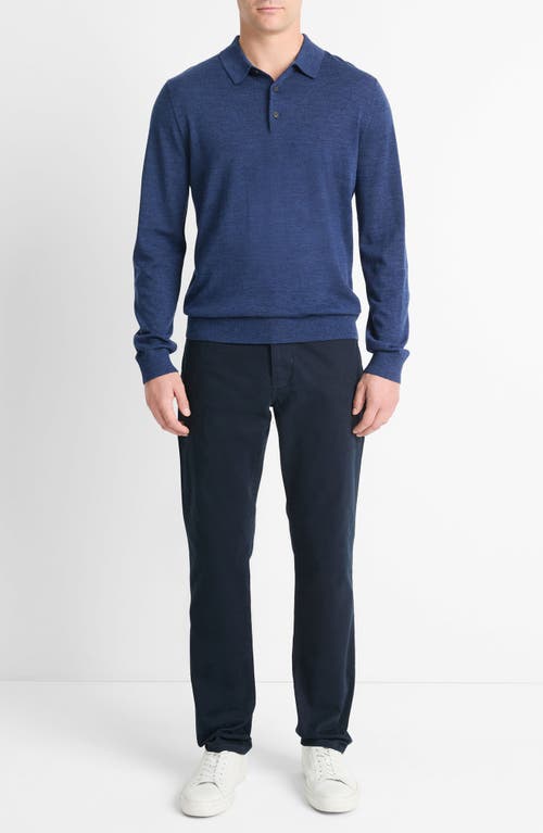 Shop Vince Long Sleeve Merino Wool Polo In H Dk Regal Blue