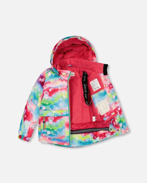 Deux Par Deux Girl's Two Piece Snowsuit Printed Bubbles And Turquoise In Viridian Green
