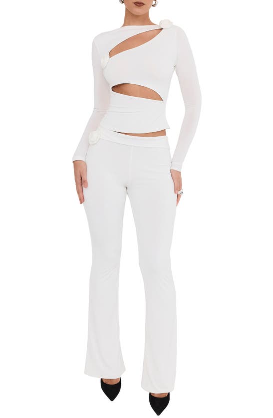 Mistress Rocks Womens Ivory Flower-embellished Cut-out Stretch-jersey Top In White