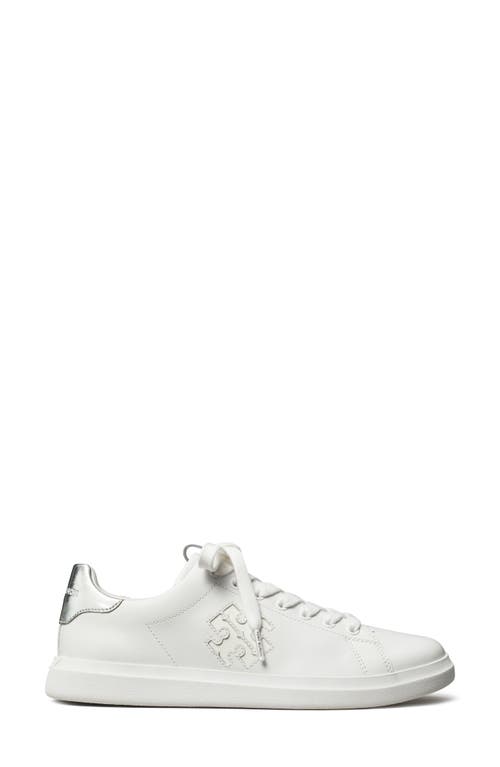 Shop Tory Burch Double T Howell Court Sneaker In Titanium White/silver