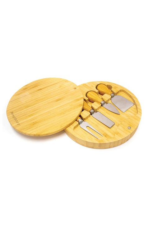 INTERNATIONAL Round Bamboo Wood Cheese Board & Knife Set