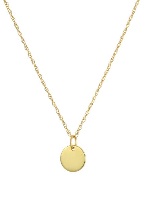 14K Yellow Gold Round Dog Tag Pendant Necklace
