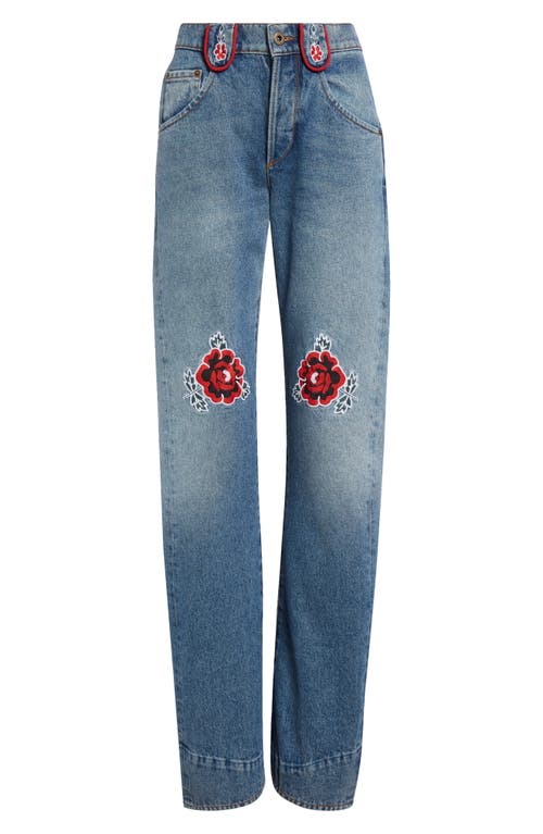 Molly Goddard Cora Floral Embroidered Jeans In Blue Wash