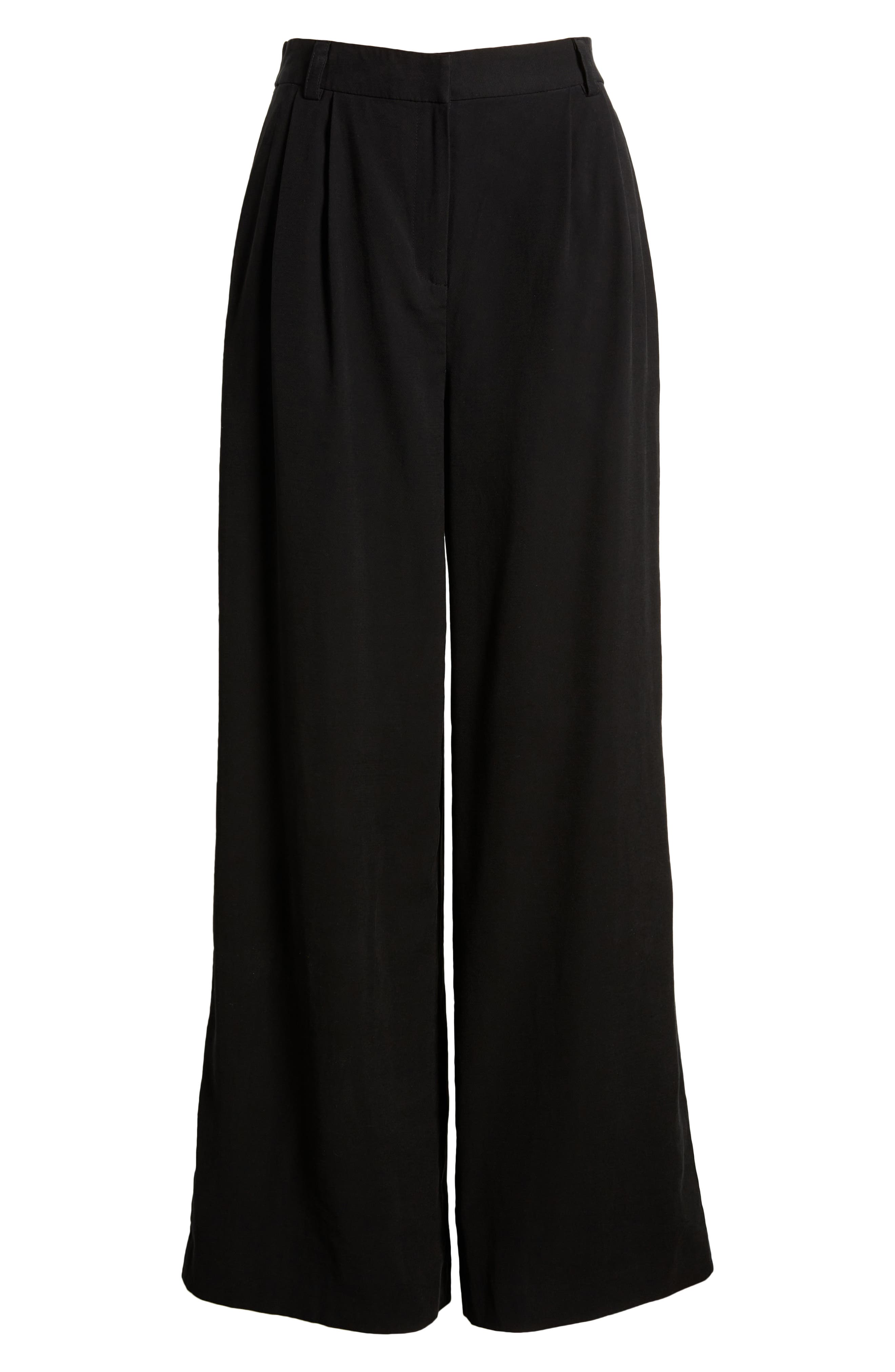 Open Edit High Waist Wide Leg Trousers in Black