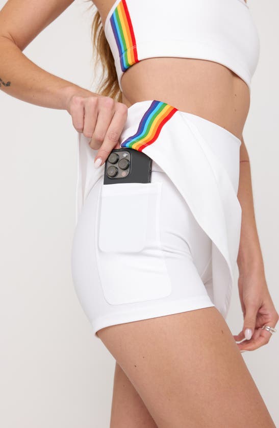 Shop Spiritual Gangster Nyla Rainbow Stripe High Waist Sport Skort In Bright White