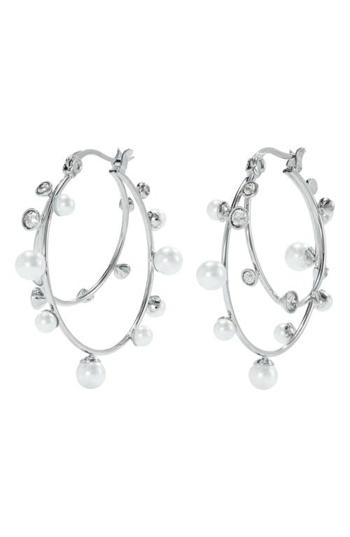 Tory Burch Pearl Embellished Hoop Earrings In Metallic
